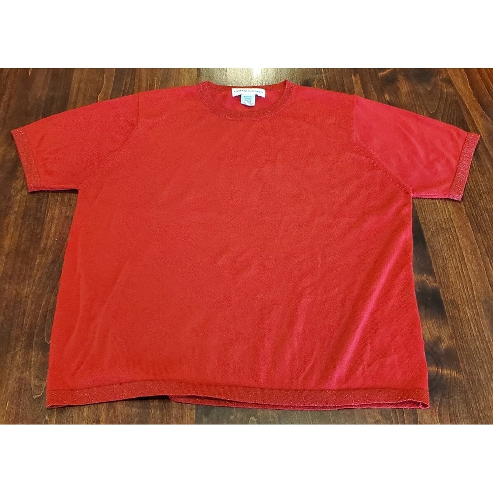 Cathy Daniels Red Festive Christmas,‎ Holidays Short Sleeve Top Womens Size L